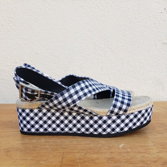 rag & bone Megan Gingham Navy White Sandals - Picture 10 of 12